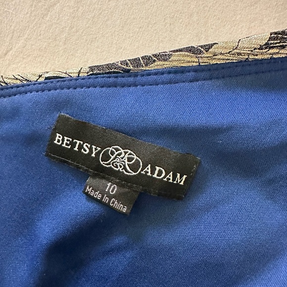 Betsy Adam Gwen Long One Shoulder Floral Metallic Formal Wedding Dress Sz 10 - Picture 10 of 10